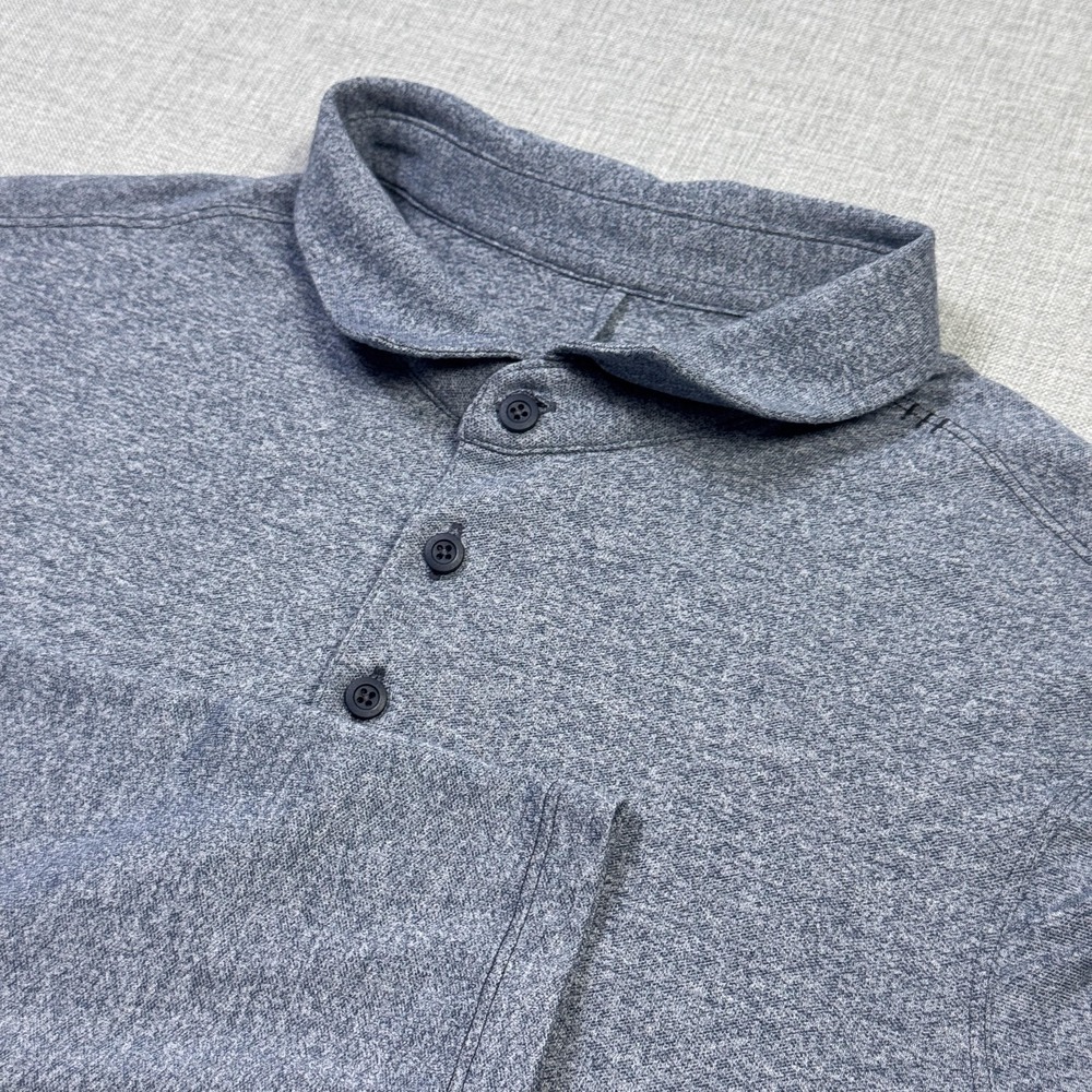 Lululemon Polo Shirt Mens Medium Blue Gray Long‎ Sleeve Performance Stretch